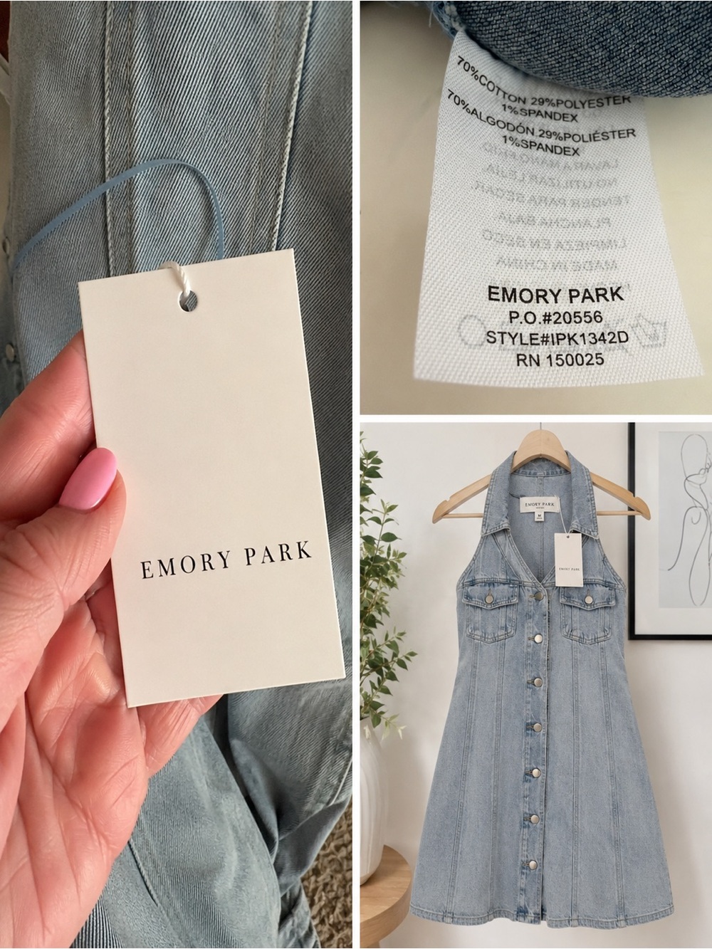 NWT - Emory Park Halter Front Button Denim Mini Dress
